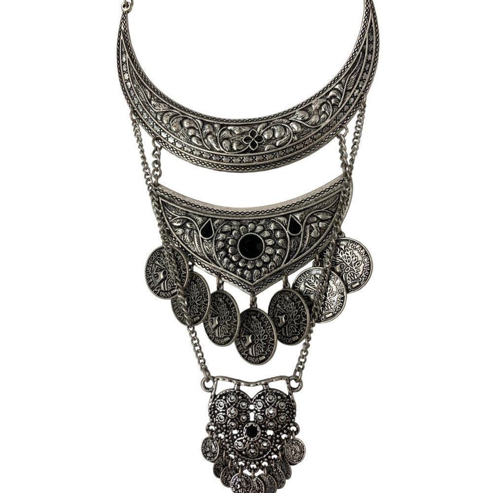 Women’s French Napoleon necklace statement oxidized sterling silver 18” 5821